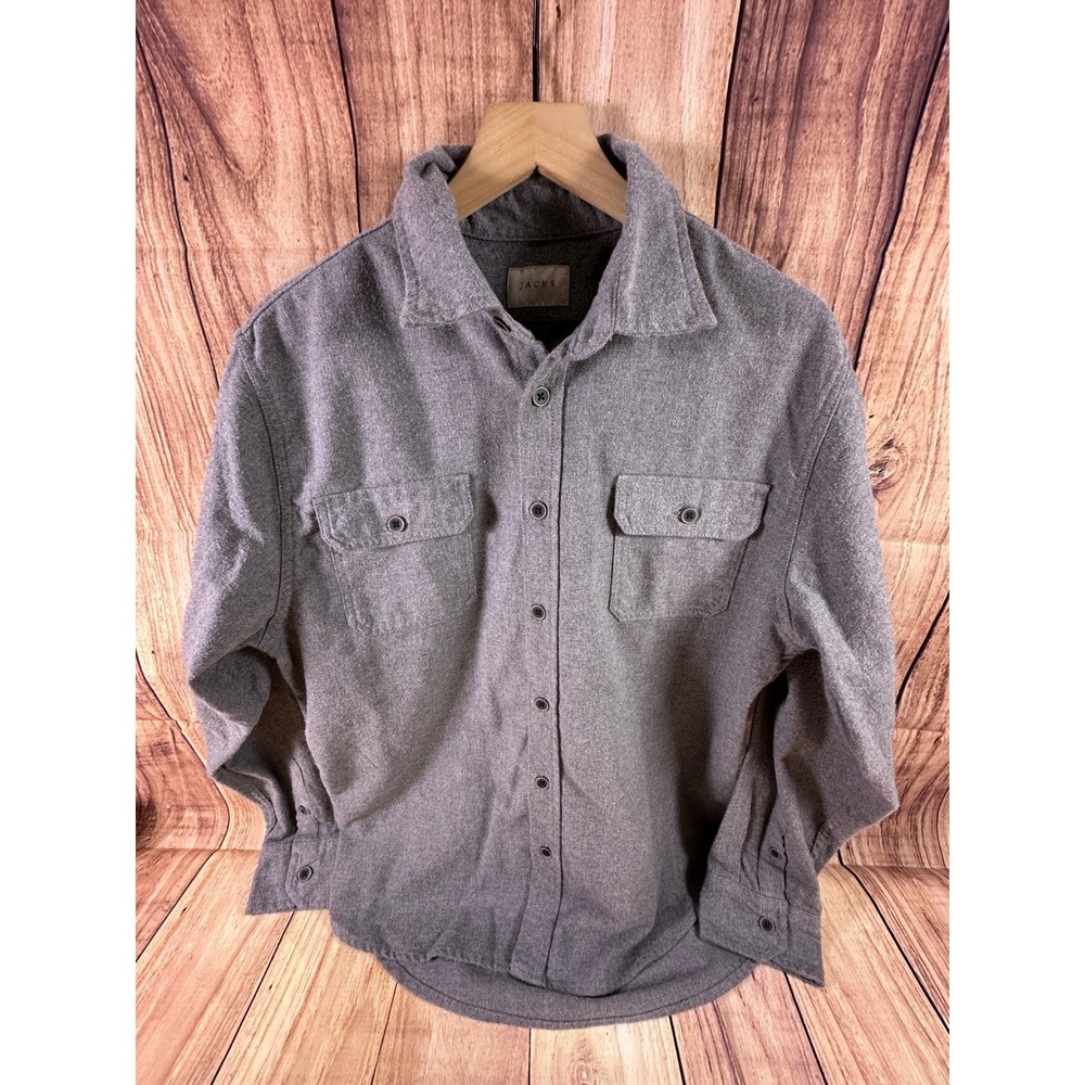 Jachs Mens Flannel Shirt Gray LARGE Button Down Long Sleeve Pockets L